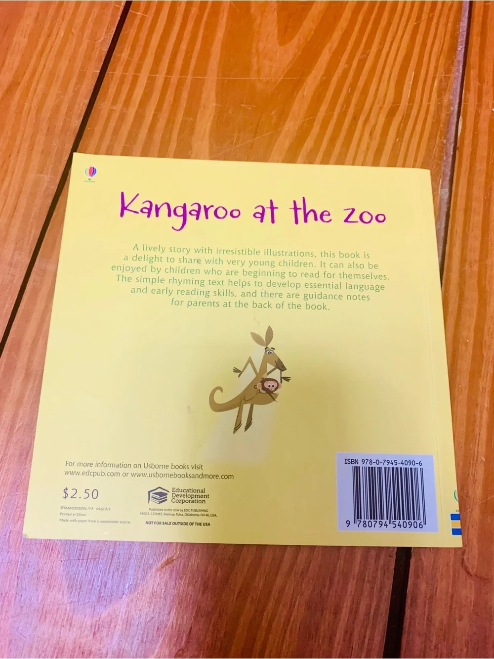 Usbourne Kangaroo at the Zoo rhyming paperback children’s book